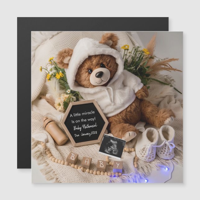 Bearly Wait Teddybjörn Graviditet Annonseringskort (Fram/baksida)