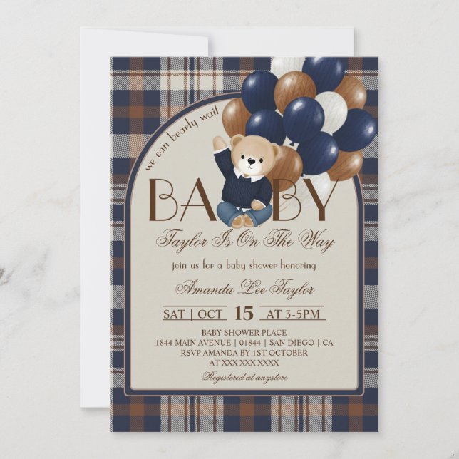 Bearly Wait Vintage Babyfirande Inbjudningar (Framsida)
