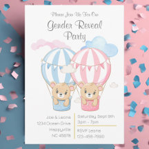 Bears & Balloons Gender Reveal Party-inbjudan