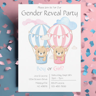 Bears & Balloons Gender Reveal Party-inbjudan Inbjudningar