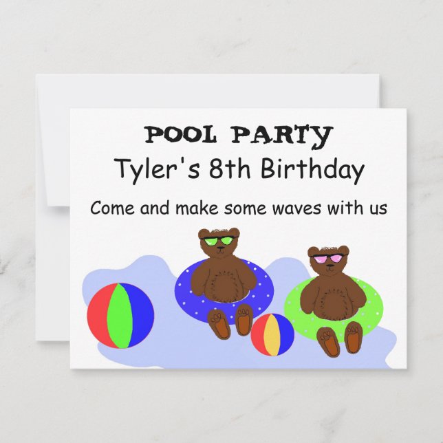 Bears Bassäng Party Inbjudningar (Front)