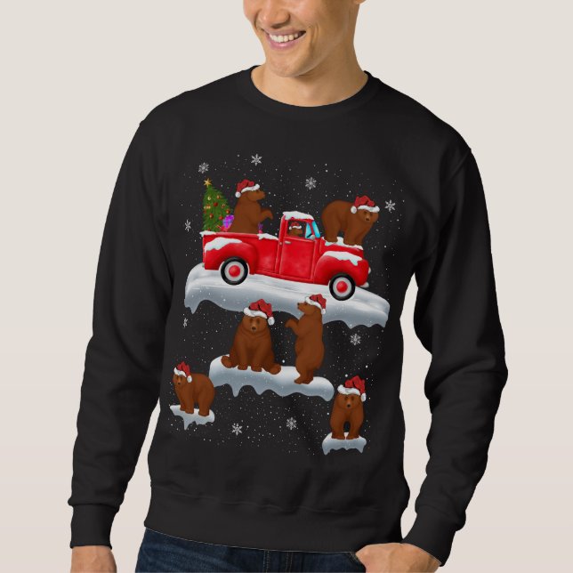Bears Driving Julgran Red Lastbil Bear Jesus Lång Ärmad Tröja (Framsida)