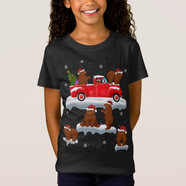 Bears Driving Julgran Red Lastbil Bear Jesus T Shirt (Framsida)