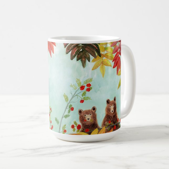 Bears Eating Red Rowan Berries Kaffemugg (Framsida höger)