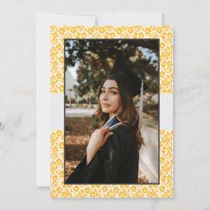 Bears Gult Blommigt Damask Photo Studenten Inbjudningar