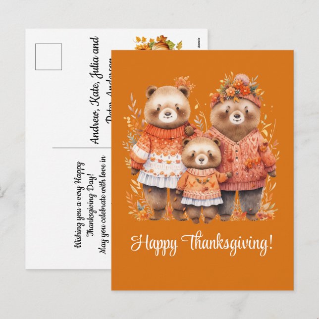 Bears Happy thanksgiving Helg Vykort (Fram/baksida)