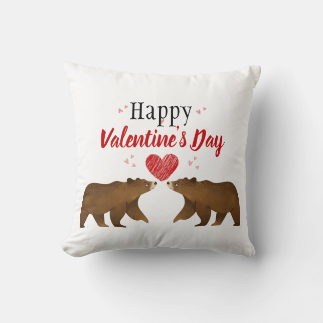 Bears & Hearts Valentine Day Pillow Kudde (Framsida)