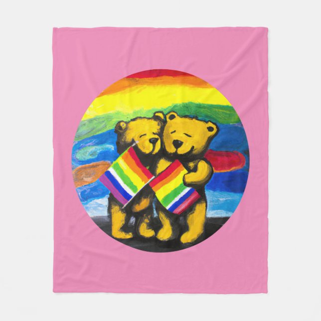 Bears Kärlek par LGBT Rainbow Flagga Fleecefilt (Framsidan)