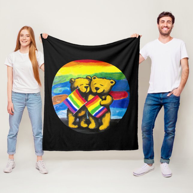 Bears Kärlek par LGBT Rainbow Flagga Fleecefilt (På plats)