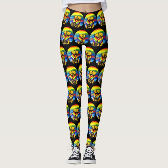 Bears Kärlek par LGBT Rainbow Flagga Leggings (Framsida)