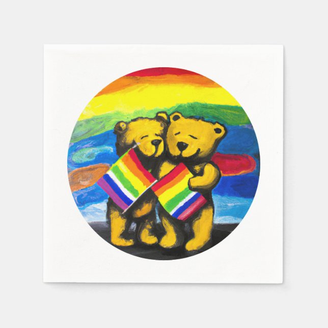 Bears Kärlek par LGBT Rainbow Flagga Pappersservett (Framsidan)