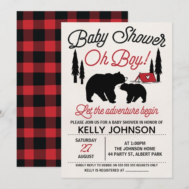 Bears Lumberjack Baby Shower-inbjudan Inbjudningar (Fram/baksida)
