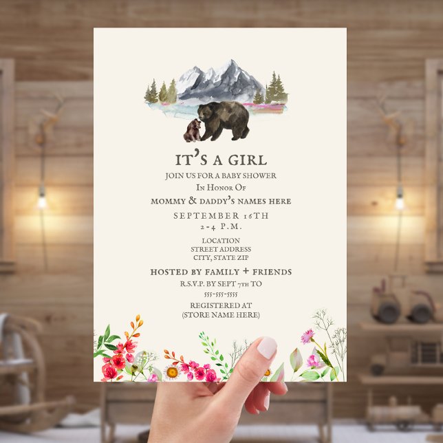 Bears Mountain Wildblomma Baby Shower-inbjudan Inbjudningar (Skapare uppladdad)