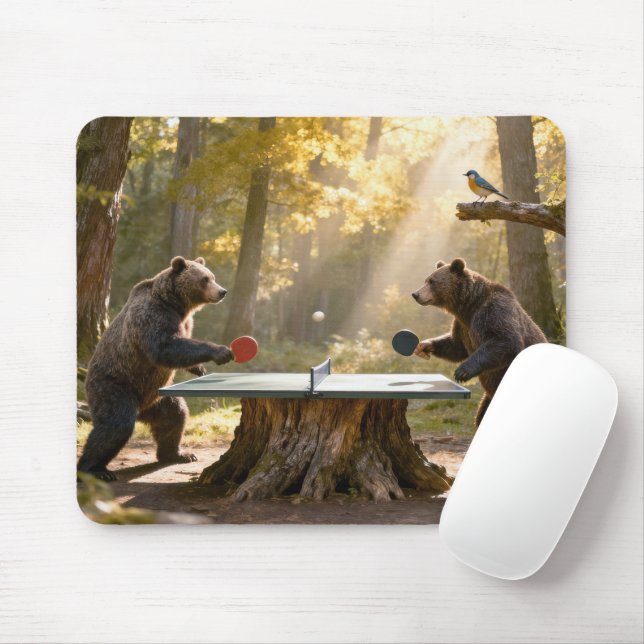 Bears Playing Ping Pong in a Forest Musmatta (Med mus)