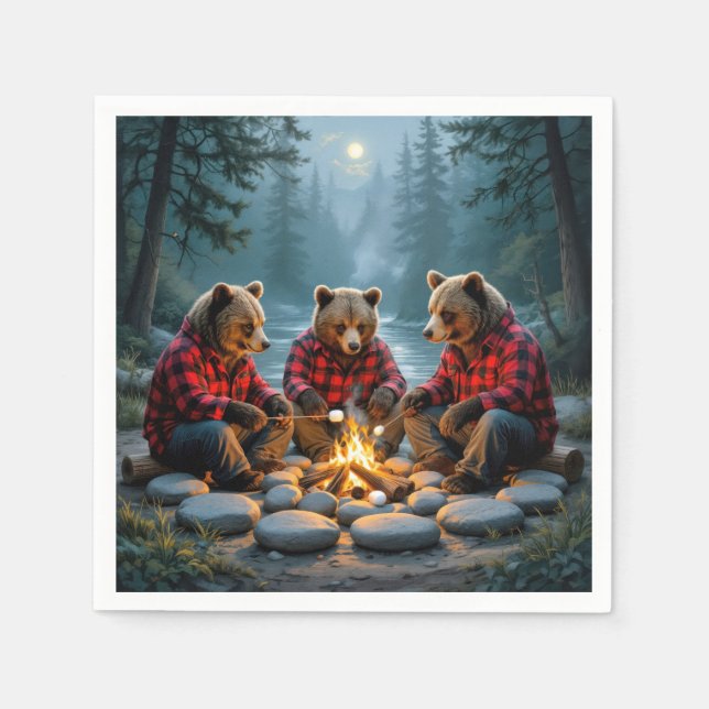 Bears Roasting Marshmallow Pappersservett (Framsidan)