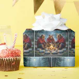 Bears Rosting Marshmallow Över Campfire Presentpapper