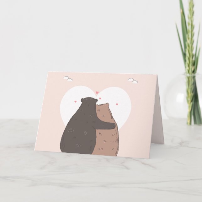 Bears tittar på Sunset i Kärlek Valentines day Helgkort (Framsida)