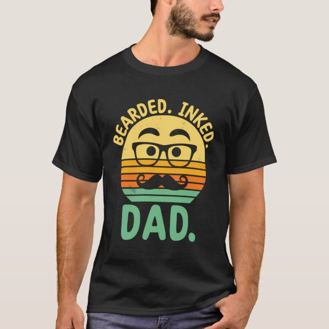 Bearted Inked Pappa Tattoo Älskare Beard Älskare T Shirt (Framsida)
