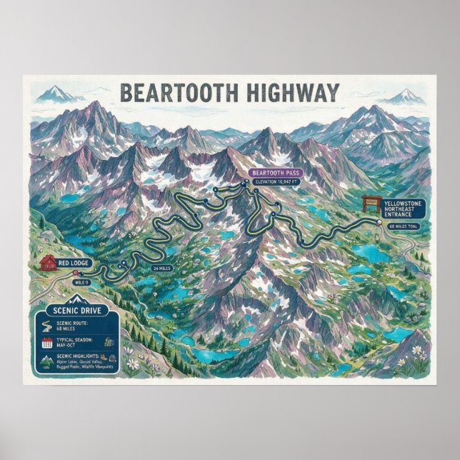 Beartooth Highway-karta Poster (Framsidan)