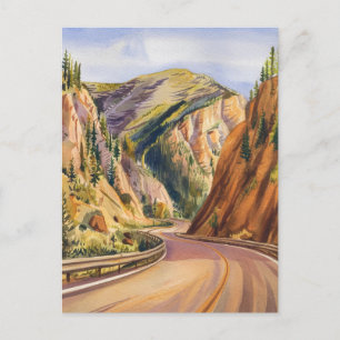 Beartooth Highway Montana Watercolor Painting Vykort