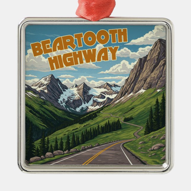 Beartooth Highway Montana Wyoming liggande Julgransprydnad Metall (Framsidan)