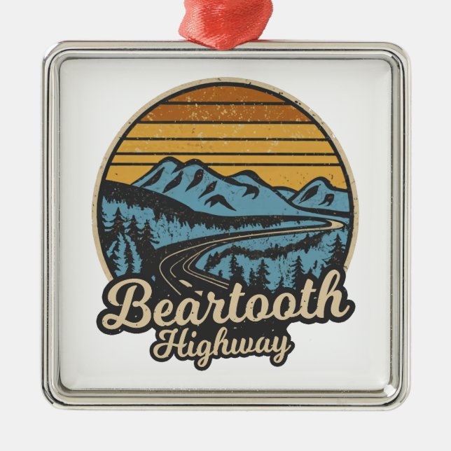 Beartooth Highway Montana Wyoming Retro Julgransprydnad Metall (Framsidan)