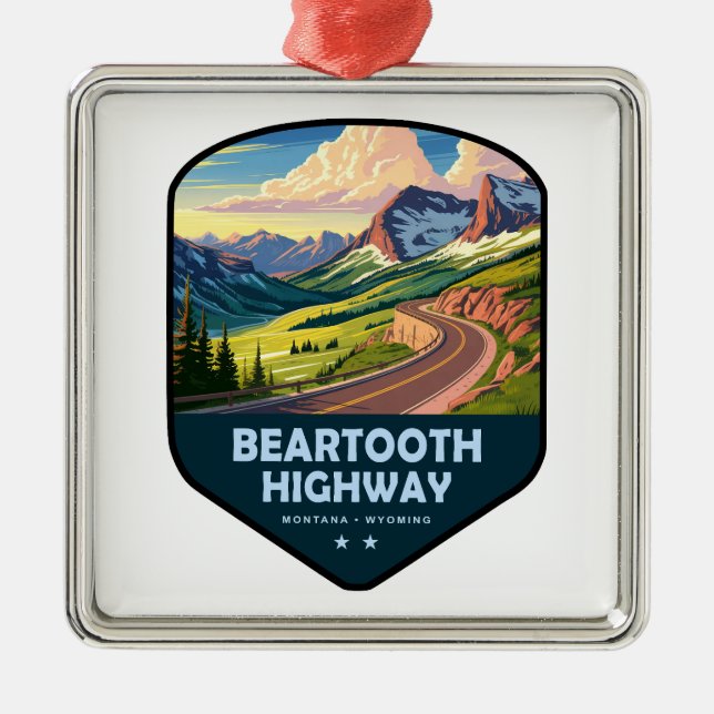 Beartooth Highway Montana Wyoming Shield Julgransprydnad Metall (Framsidan)