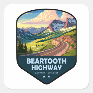Beartooth Highway Montana Wyoming Sköld Fyrkantigt Klistermärke