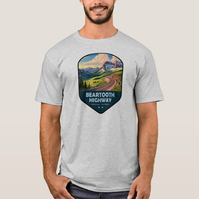 Beartooth Highway Montana Wyoming Sköld T Shirt (Framsida)