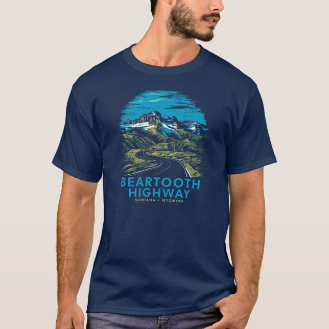 Beartooth Highway Montana Wyoming Vista T Shirt (Framsida)