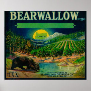 Bearwallow Apple Låda LabelHood River, ELLER Poster