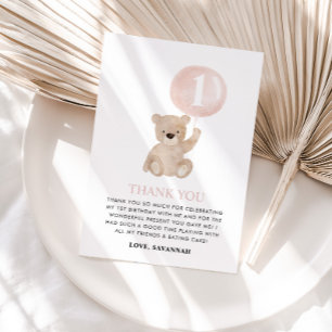 Beary 1: a Birthday Bear Rosa Balloon Tack Kort