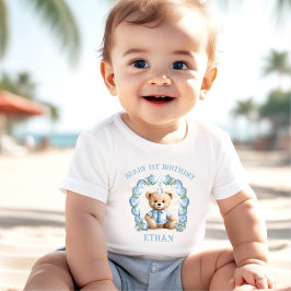 Beary 1:a födelsedagen Bear Blue Beige Baby T-shir T Shirt