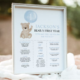Beary 1:a födelsedagen Milestone Blue Boy Bear Poster