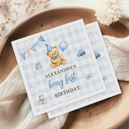 Beary 1-års födelsedagsbjörn Blå ballong Pappersservett