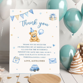 Beary 1-års födelsedagsbjörn Blå ballong Tack Kort