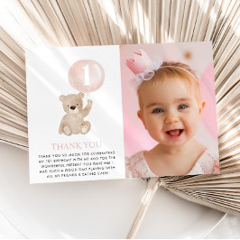 Beary 1-års födelsedagsbjörn Rosa ballong Foto Pla Tack Kort