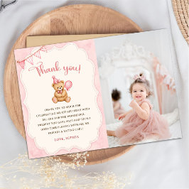 Beary 1-års födelsedagsbjörn Rosa ballong Foto Tack Kort