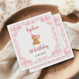 Beary 1-års födelsedagsbjörn Rosa ballong Pappersservett