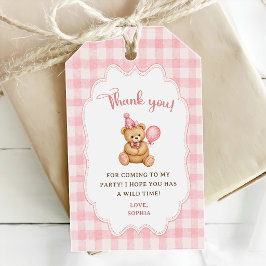 Beary 1-års födelsedagsbjörn Rosa ballong Presentetikett