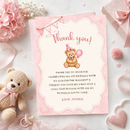 Beary 1-års födelsedagsbjörn Rosa ballong Tack Kort