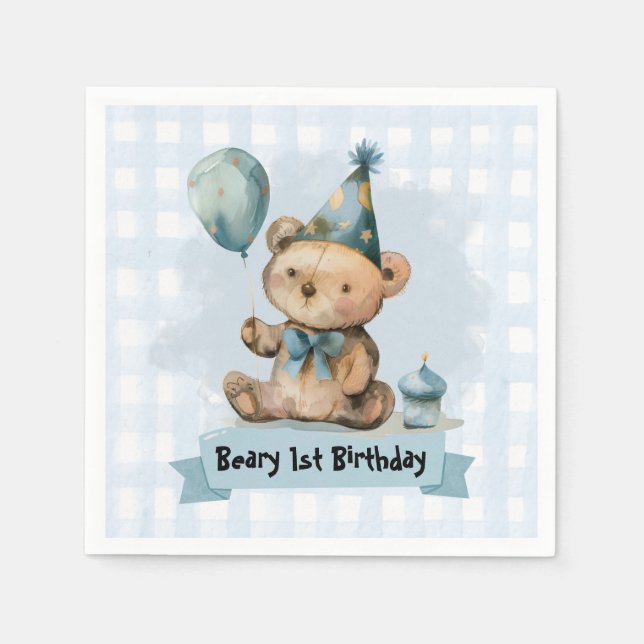 Beary 1-års födelsedagsfest servetter (Framsidan)