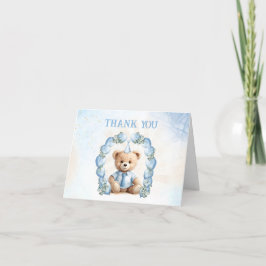 Beary 1-årsdag Blå Beige Ballonger Teddybjörn Tack Kort