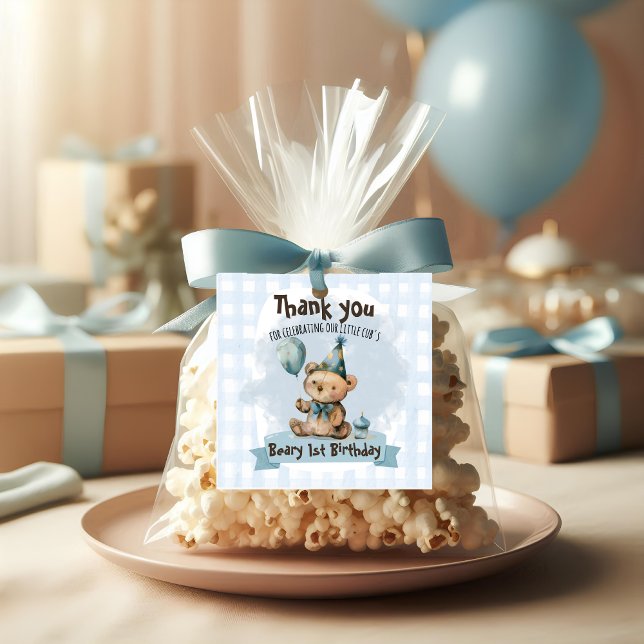 Beary 1-årspresentfavoritmarkörer & Cupcake-toppde Fyrkantigt Visitkort (Skapare uppladdad)