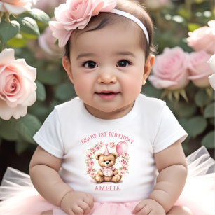 Beary 1st Birthday Bear Girl Rosa Baby T-shirt