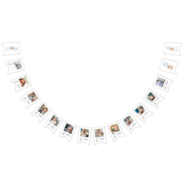 Beary 1st Birthday Blue 12 månaders milstolpe Foto Vimplar (Alla)