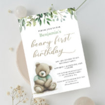 Beary 1st Birthday Watercolor Nalle Löv