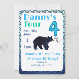 Beary Awesome 4th Birthday Invitation Inbjudningar
