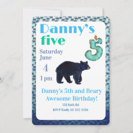 Beary Awesome 5th Birthday Invitation Inbjudningar