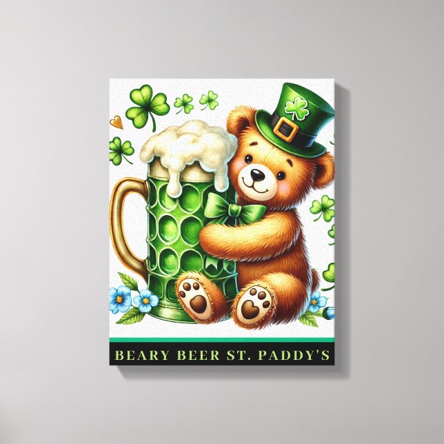 BEARY BEER ST. PADDY'S Sträckt Canvastryck (Framsida)